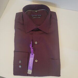 Geoffrey Beene Classic Fit No Iron Dress Shirt Men Burgundy Cordovan 16.5 32-33